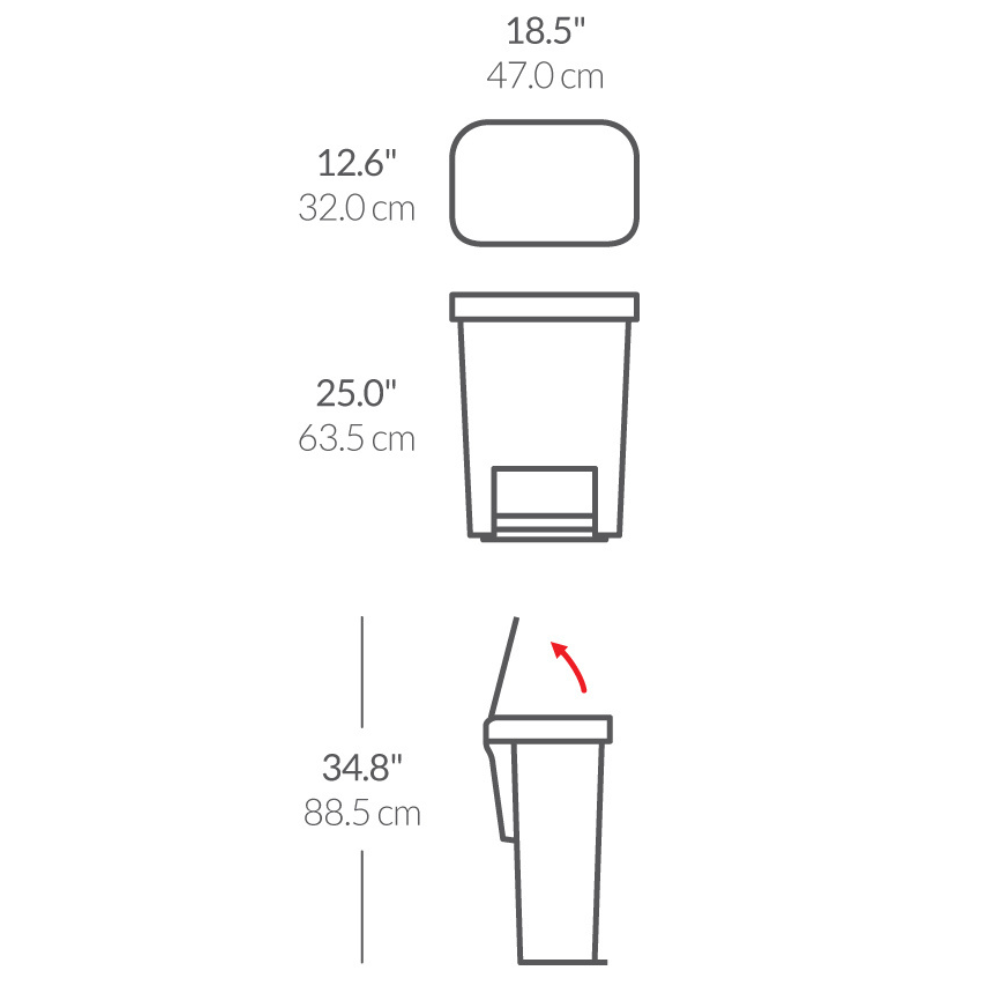 Simplehuman rectangular pedal bin with liner pocket 45L