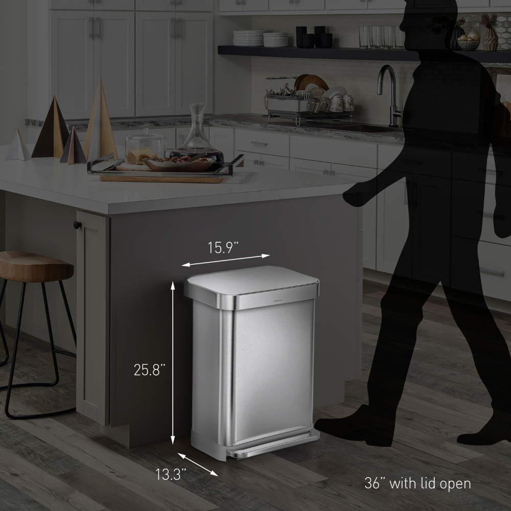 Simplehuman rectangular step can with liner pocket 45L