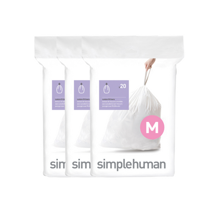 Simplehuman  code M custom fit bin liners, 3 x pack of 20 (60 liners)