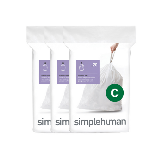 Simplehuman  code C custom fit bin liners, 3 x pack of 20 (60 liners)