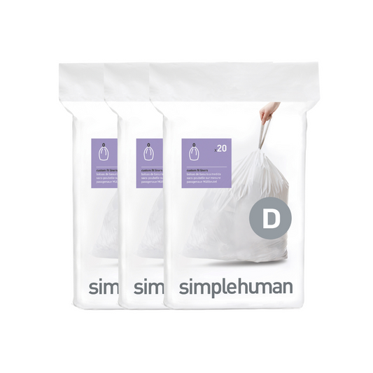 Simplehuman code D custom fit bin liners, 3 x pack of 20 (60 liners)