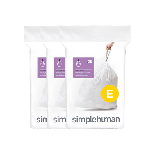 Simplehuman code E custom fit bin liners, 3 x pack of 20 (60 liners)