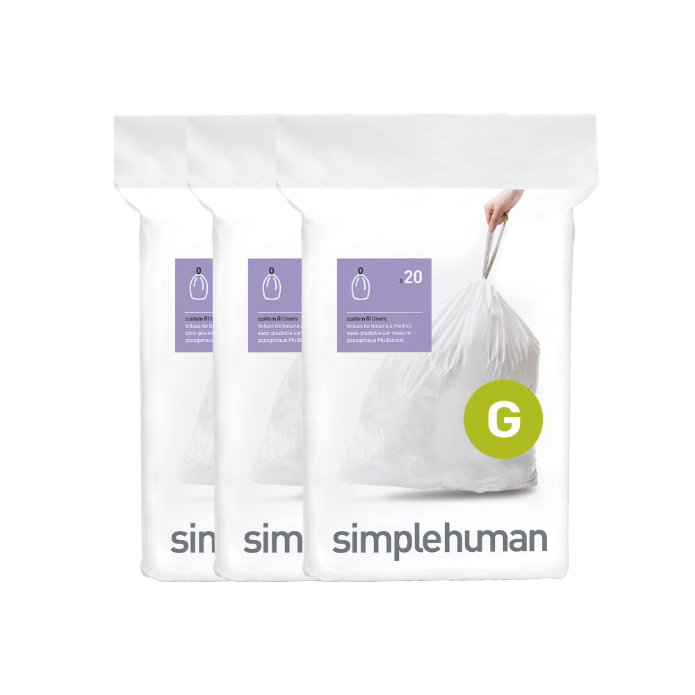 Simplehuman  code G custom fit bin liners, 3 x pack of 20 (60 liners)
