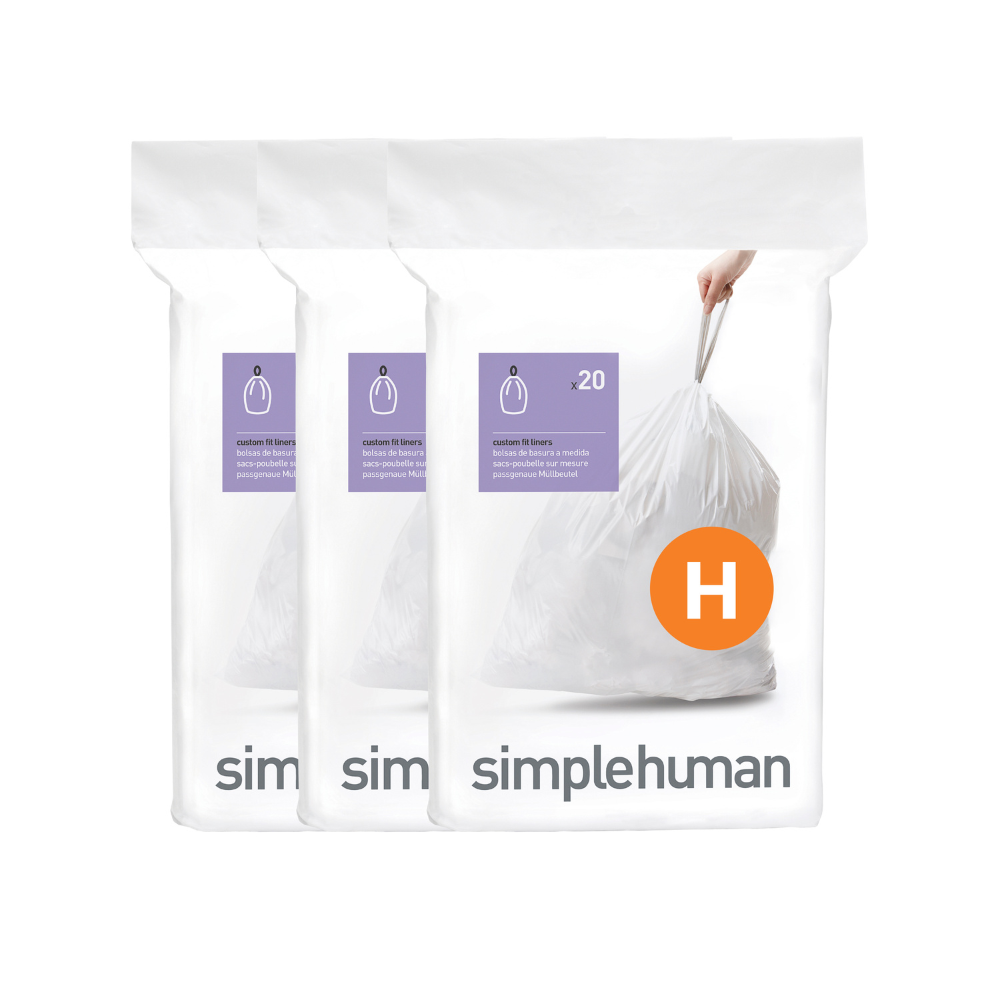 Simplehuman  code H custom fit bin liners, 3 x pack of 20 (60 liners)