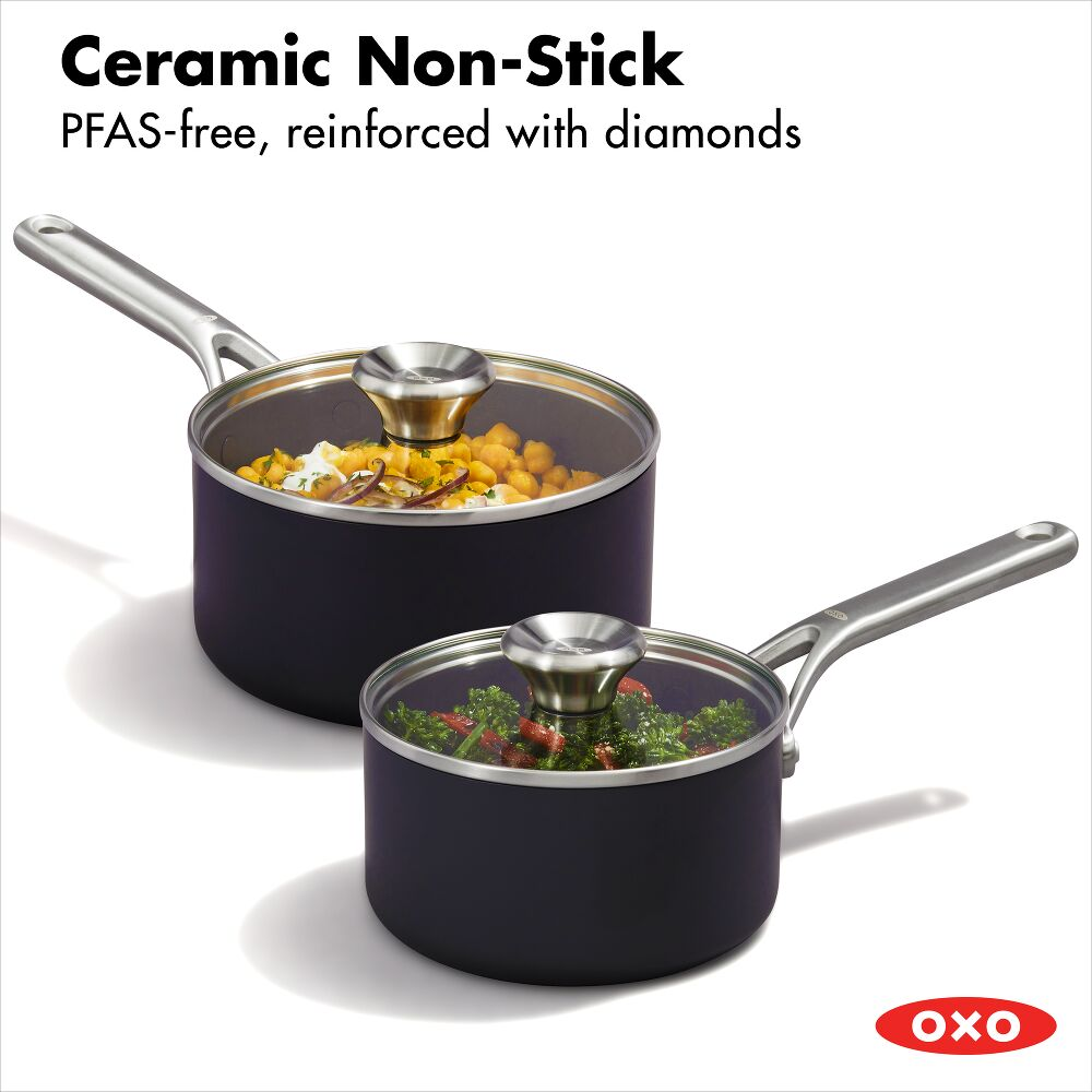 OXO Professional Σετ 2 Κεραμικές Αντικολλητικές Κατσαρόλες 1.6L & 2.2L με Καπάκια