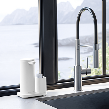 Simplehuman rechargeable liquid sensor pump with caddy