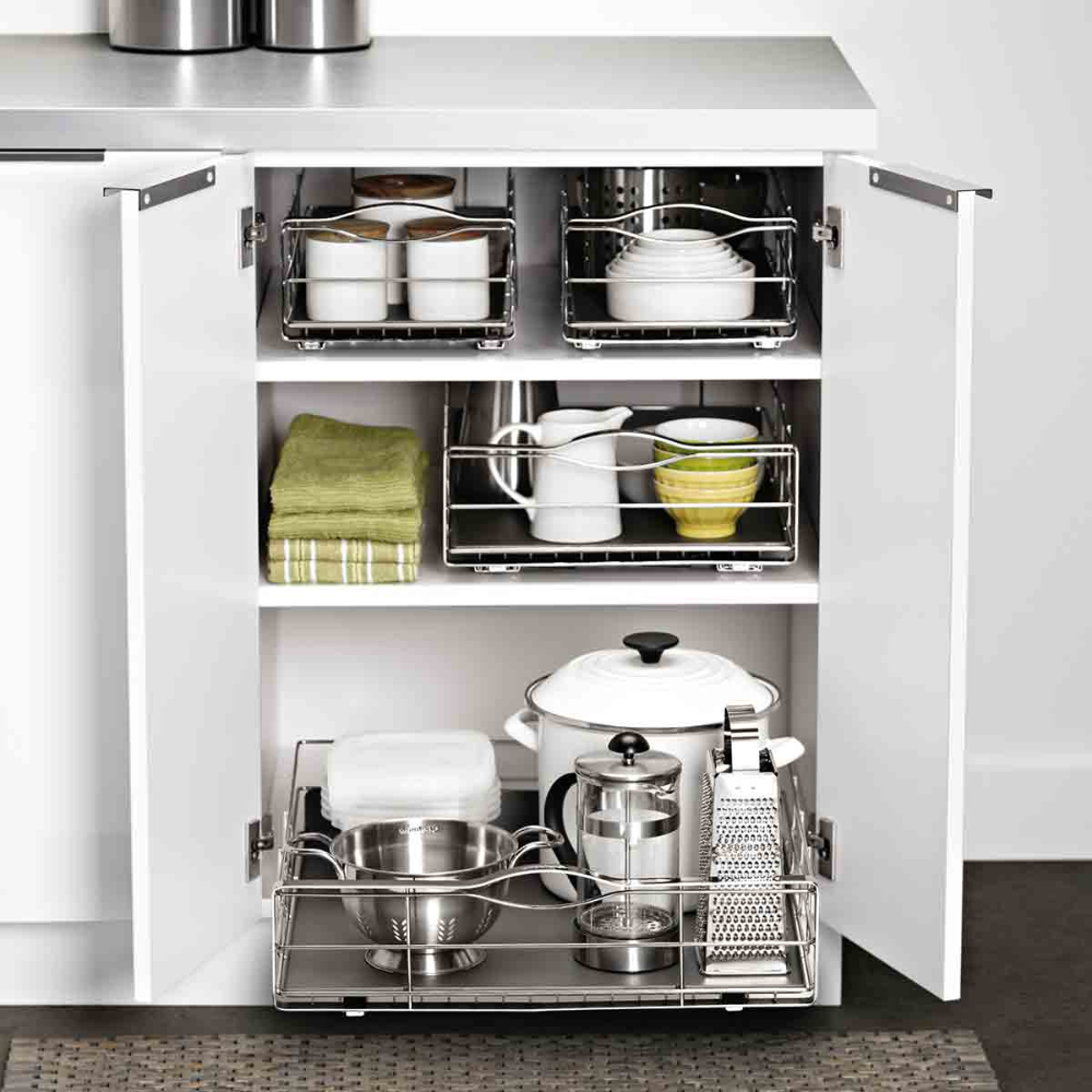 Simplehuman 35cm pull-out cabinet organiser, grey plastic with heavy-gauge steel frame