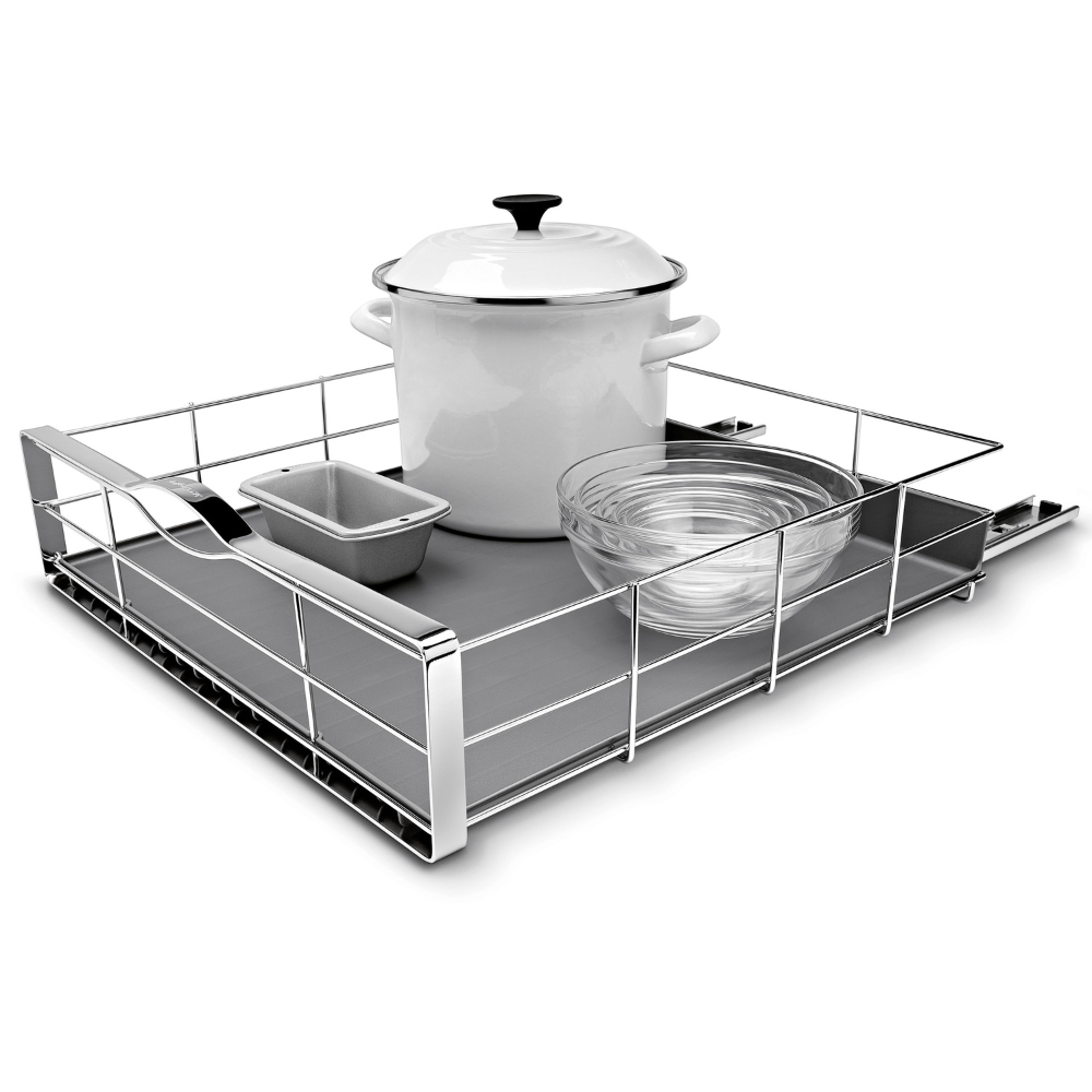 Simplehuman 50.2cm pull-out cabinet organiser, grey plastic with heavy-gauge steel frame
